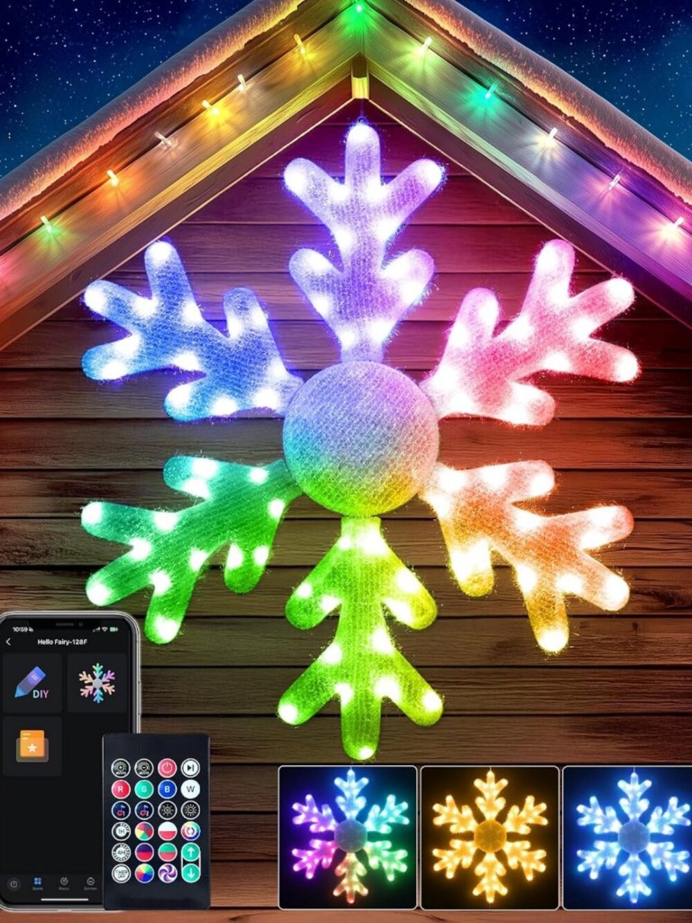 32" Smart LED Snowflake Christmas Lights - Outdoor Decor, App-Controlled, DIY
